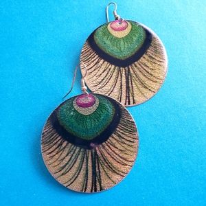 Gold peacock disk earrings